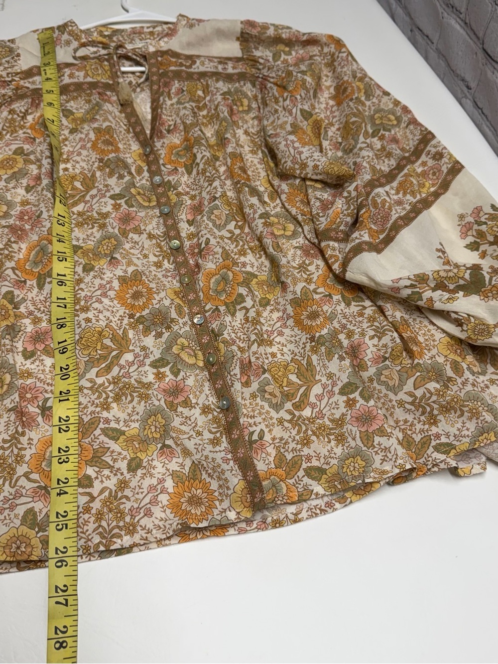 Spell & the Gypsy Boho Floral Tassel Blouse - Cream & Mustard sz Small - Picture 3 of 9